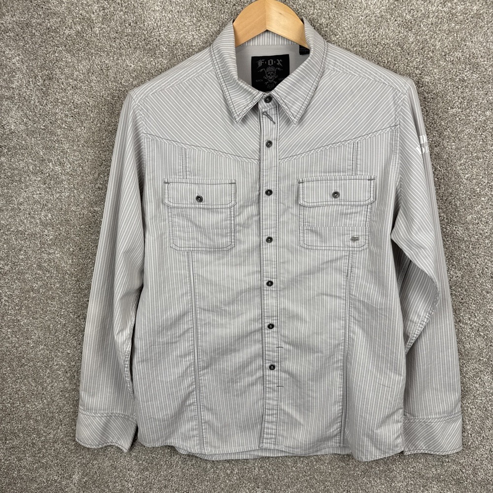 Fox Racing‎ Night Grooves Long Sleeve Woven Shirt Men's Size Large Gray Striped - Picture 2 of 9